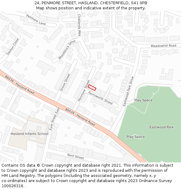 24, PENMORE STREET, HASLAND, CHESTERFIELD, S41 0PB: Location map and indicative extent of plot