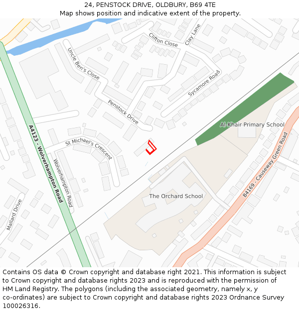 24, PENSTOCK DRIVE, OLDBURY, B69 4TE: Location map and indicative extent of plot
