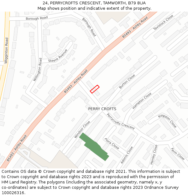24, PERRYCROFTS CRESCENT, TAMWORTH, B79 8UA: Location map and indicative extent of plot