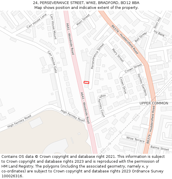 24, PERSEVERANCE STREET, WYKE, BRADFORD, BD12 8BA: Location map and indicative extent of plot