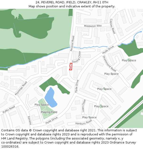 24, PEVEREL ROAD, IFIELD, CRAWLEY, RH11 0TH: Location map and indicative extent of plot