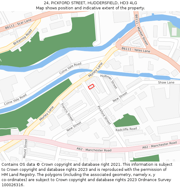 24, PICKFORD STREET, HUDDERSFIELD, HD3 4LG: Location map and indicative extent of plot