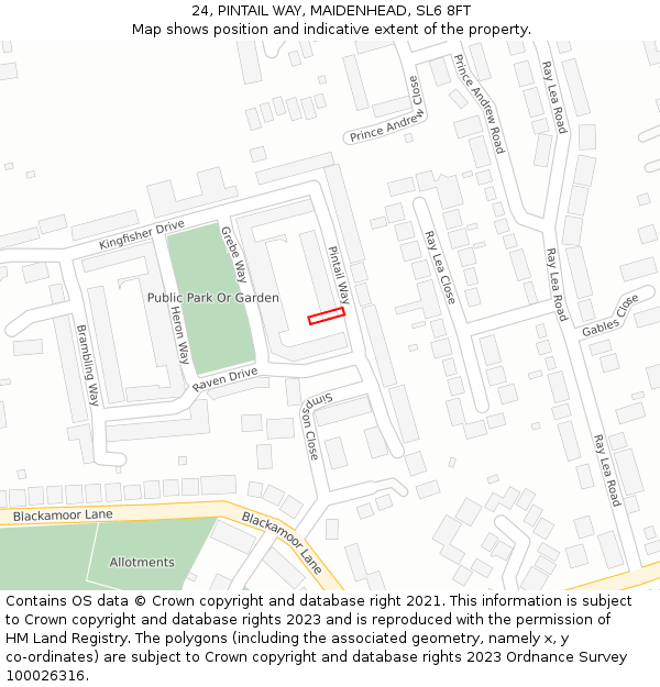 24, PINTAIL WAY, MAIDENHEAD, SL6 8FT: Location map and indicative extent of plot