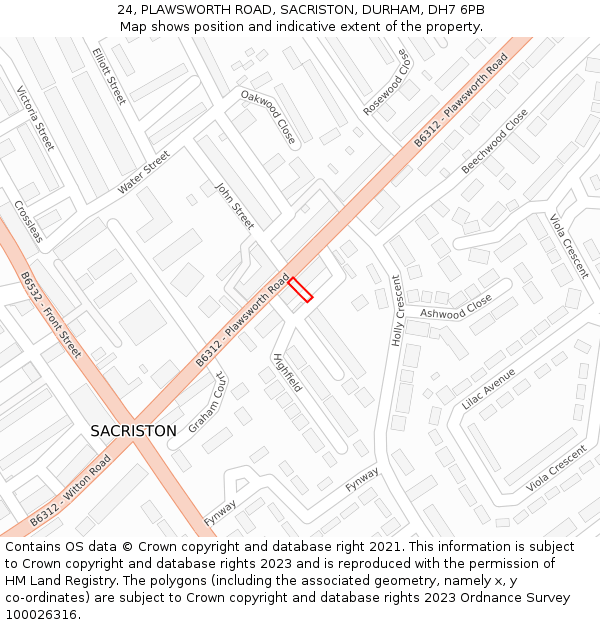 24, PLAWSWORTH ROAD, SACRISTON, DURHAM, DH7 6PB: Location map and indicative extent of plot