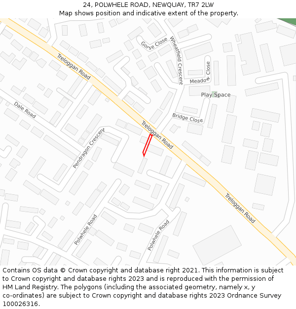 24, POLWHELE ROAD, NEWQUAY, TR7 2LW: Location map and indicative extent of plot