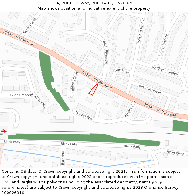 24, PORTERS WAY, POLEGATE, BN26 6AP: Location map and indicative extent of plot