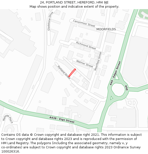 24, PORTLAND STREET, HEREFORD, HR4 9JE: Location map and indicative extent of plot