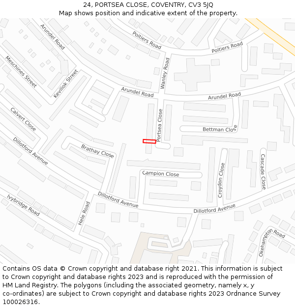 24, PORTSEA CLOSE, COVENTRY, CV3 5JQ: Location map and indicative extent of plot