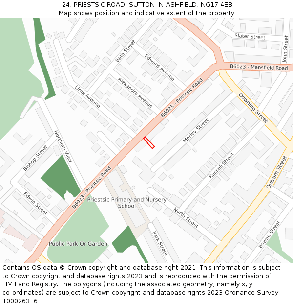 24, PRIESTSIC ROAD, SUTTON-IN-ASHFIELD, NG17 4EB: Location map and indicative extent of plot
