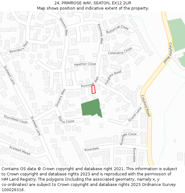 24, PRIMROSE WAY, SEATON, EX12 2UR: Location map and indicative extent of plot