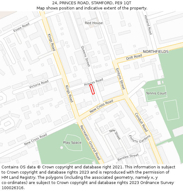 24, PRINCES ROAD, STAMFORD, PE9 1QT: Location map and indicative extent of plot