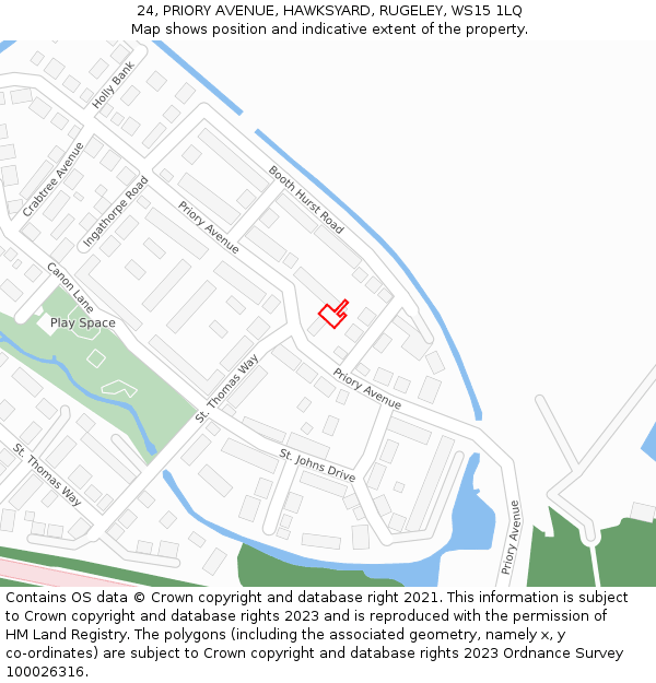 24, PRIORY AVENUE, HAWKSYARD, RUGELEY, WS15 1LQ: Location map and indicative extent of plot