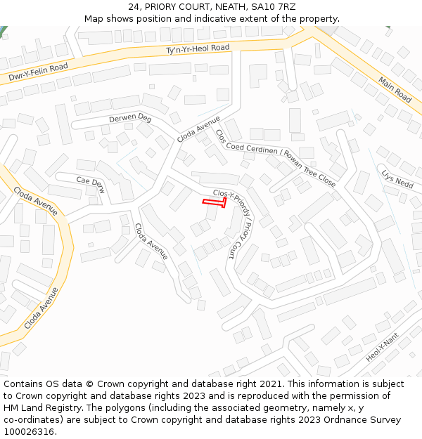 24, PRIORY COURT, NEATH, SA10 7RZ: Location map and indicative extent of plot