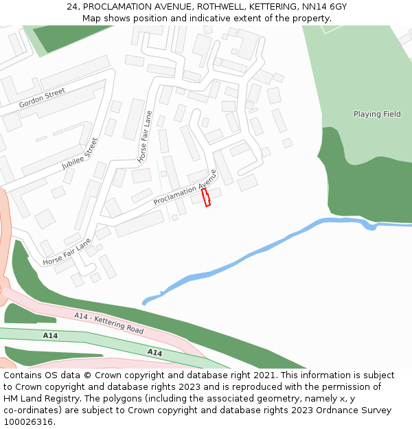 24, PROCLAMATION AVENUE, ROTHWELL, KETTERING, NN14 6GY: Location map and indicative extent of plot