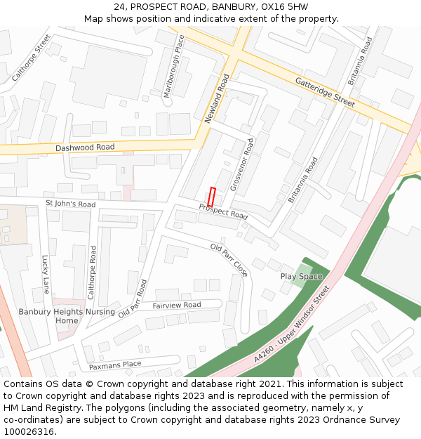 24, PROSPECT ROAD, BANBURY, OX16 5HW: Location map and indicative extent of plot