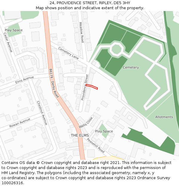 24, PROVIDENCE STREET, RIPLEY, DE5 3HY: Location map and indicative extent of plot
