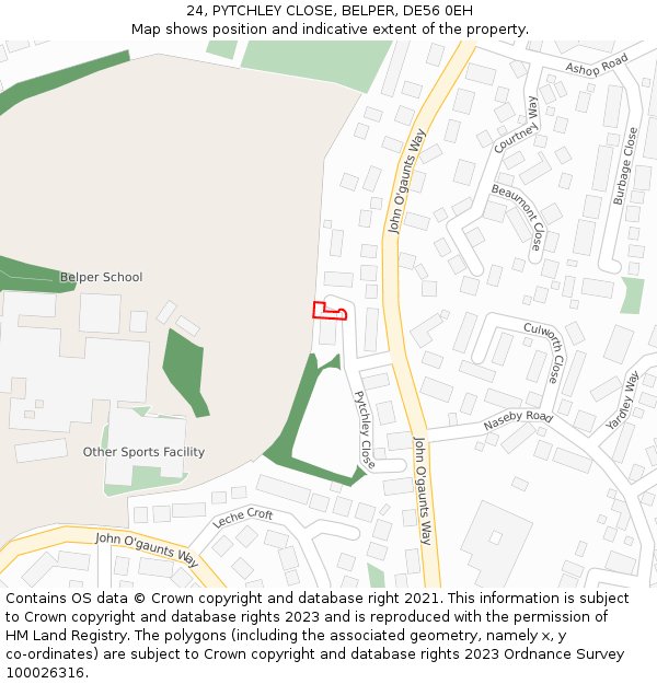 24, PYTCHLEY CLOSE, BELPER, DE56 0EH: Location map and indicative extent of plot