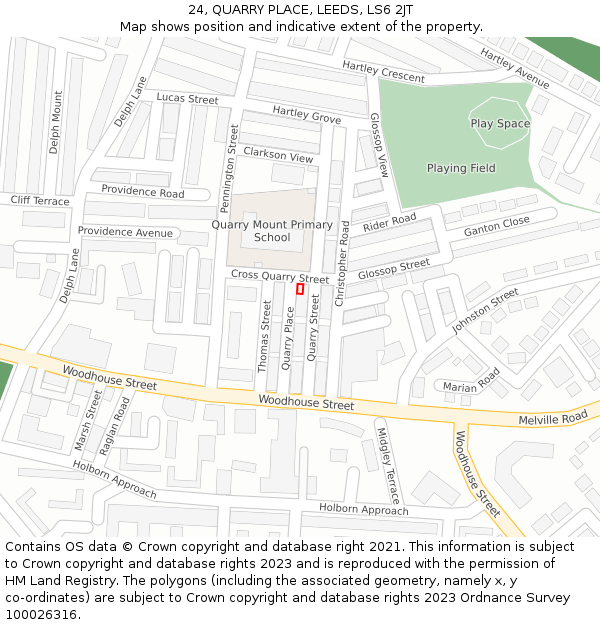 24, QUARRY PLACE, LEEDS, LS6 2JT: Location map and indicative extent of plot