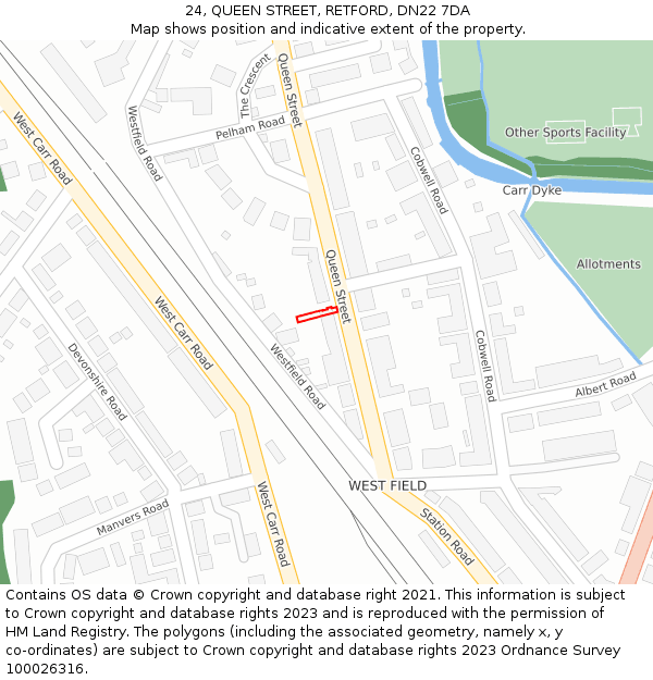 24, QUEEN STREET, RETFORD, DN22 7DA: Location map and indicative extent of plot