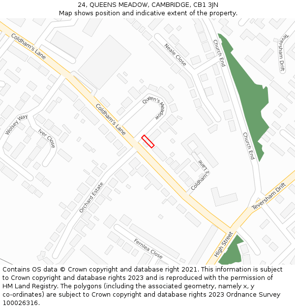24, QUEENS MEADOW, CAMBRIDGE, CB1 3JN: Location map and indicative extent of plot