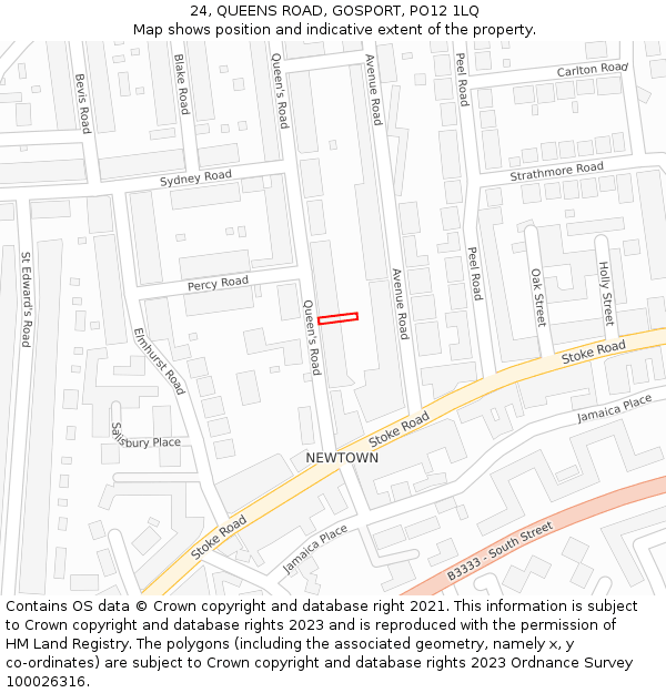 24, QUEENS ROAD, GOSPORT, PO12 1LQ: Location map and indicative extent of plot