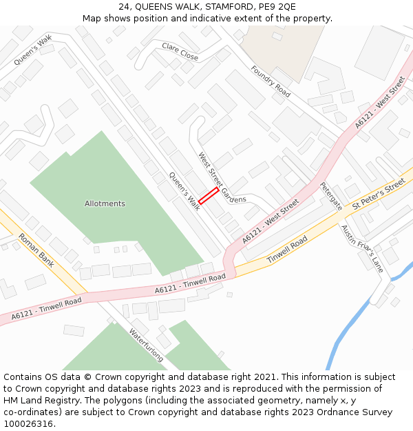 24, QUEENS WALK, STAMFORD, PE9 2QE: Location map and indicative extent of plot