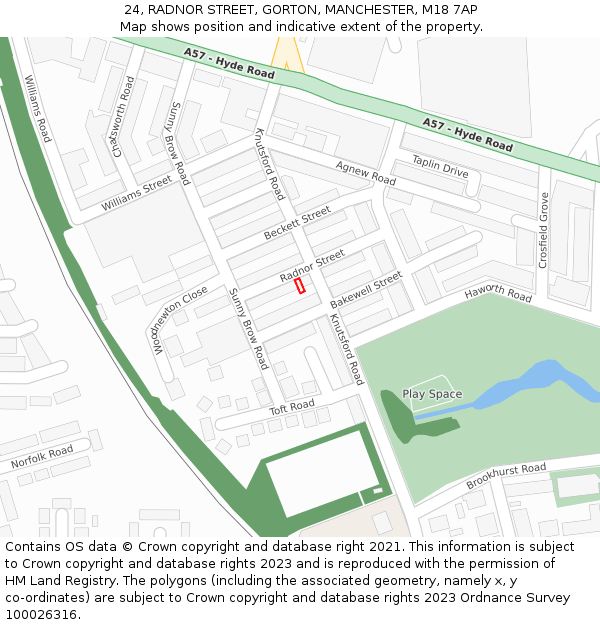 24, RADNOR STREET, GORTON, MANCHESTER, M18 7AP: Location map and indicative extent of plot
