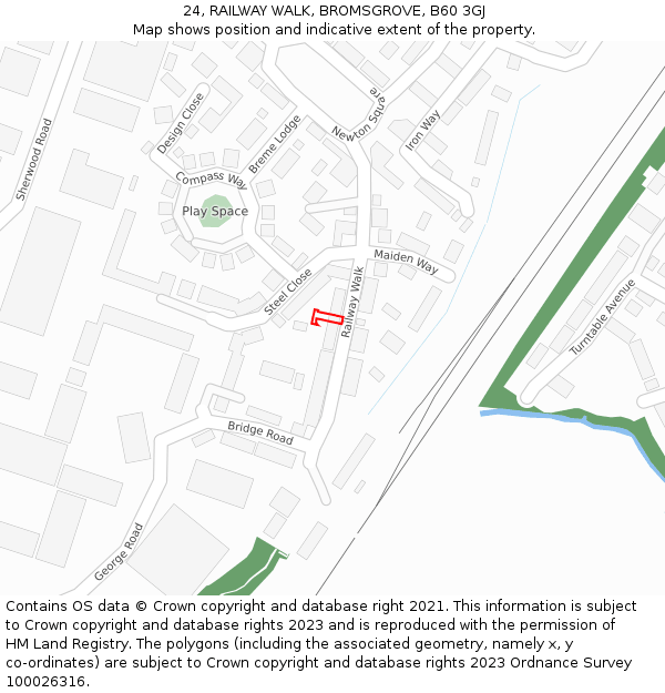 24, RAILWAY WALK, BROMSGROVE, B60 3GJ: Location map and indicative extent of plot