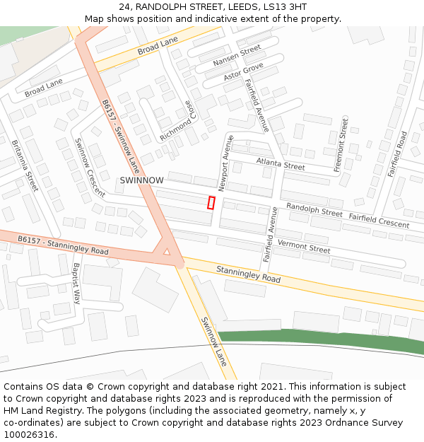 24, RANDOLPH STREET, LEEDS, LS13 3HT: Location map and indicative extent of plot