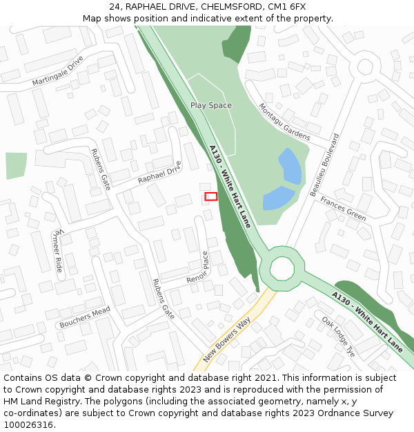 24, RAPHAEL DRIVE, CHELMSFORD, CM1 6FX: Location map and indicative extent of plot