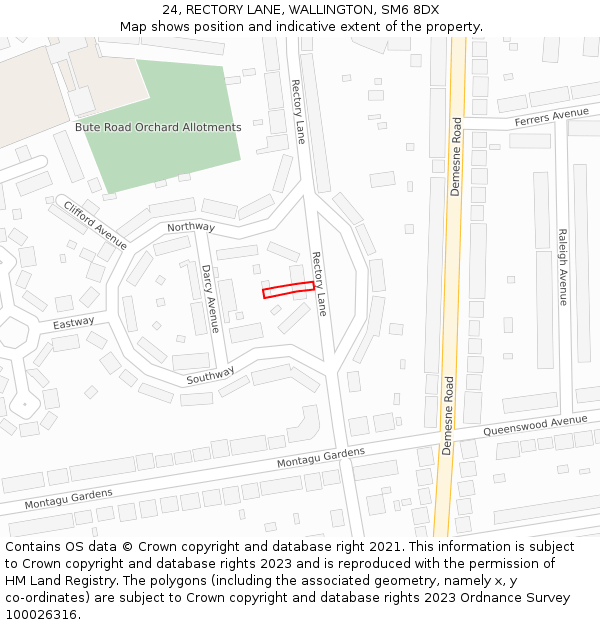 24, RECTORY LANE, WALLINGTON, SM6 8DX: Location map and indicative extent of plot