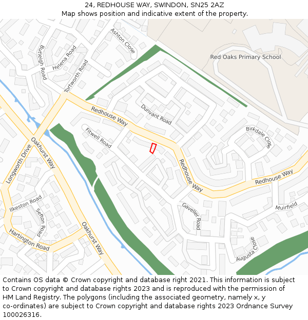 24, REDHOUSE WAY, SWINDON, SN25 2AZ: Location map and indicative extent of plot
