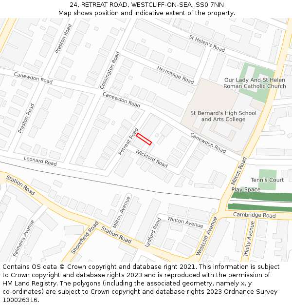 24, RETREAT ROAD, WESTCLIFF-ON-SEA, SS0 7NN: Location map and indicative extent of plot