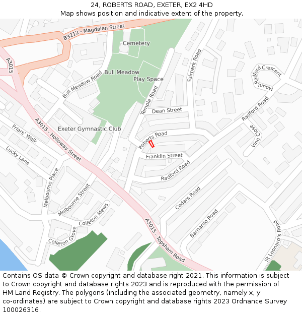 24, ROBERTS ROAD, EXETER, EX2 4HD: Location map and indicative extent of plot