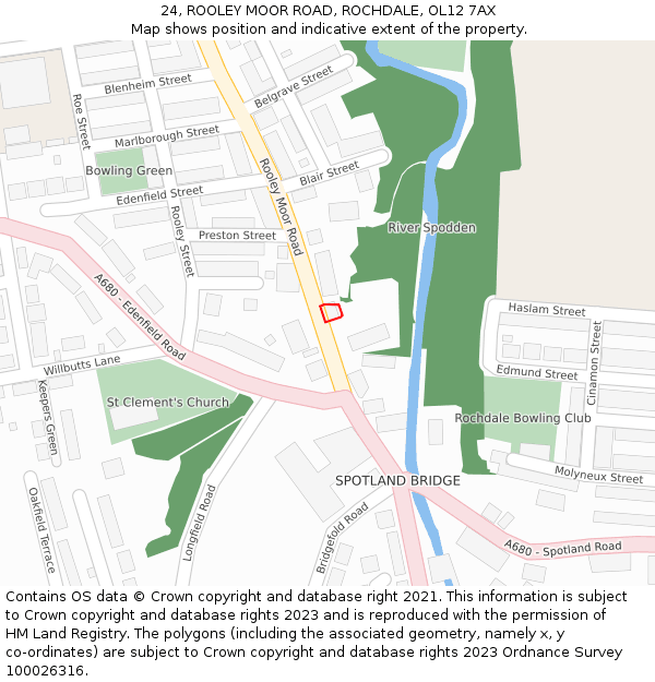 24, ROOLEY MOOR ROAD, ROCHDALE, OL12 7AX: Location map and indicative extent of plot