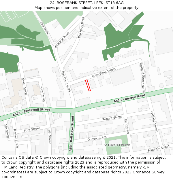 24, ROSEBANK STREET, LEEK, ST13 6AG: Location map and indicative extent of plot