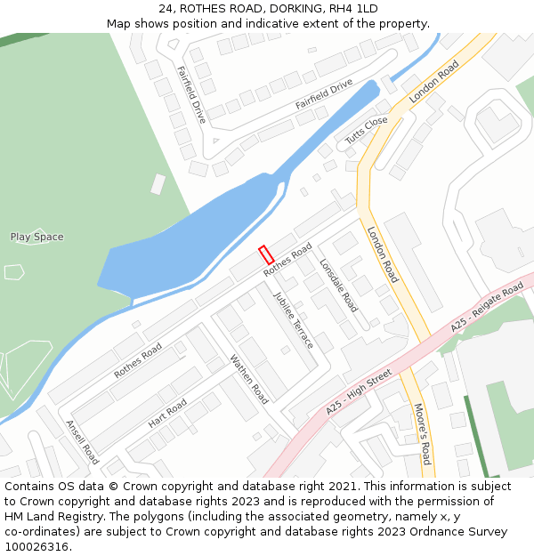24, ROTHES ROAD, DORKING, RH4 1LD: Location map and indicative extent of plot