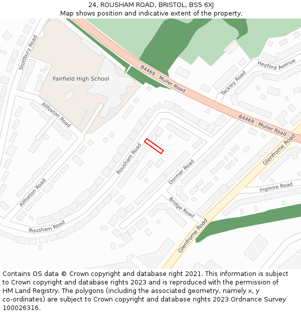 24, ROUSHAM ROAD, BRISTOL, BS5 6XJ: Location map and indicative extent of plot