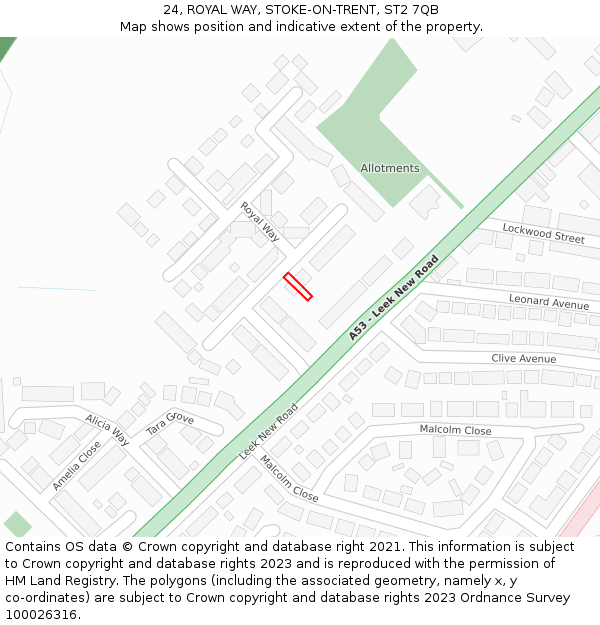 24, ROYAL WAY, STOKE-ON-TRENT, ST2 7QB: Location map and indicative extent of plot