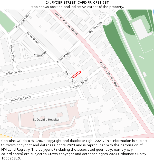 24, RYDER STREET, CARDIFF, CF11 9BT: Location map and indicative extent of plot