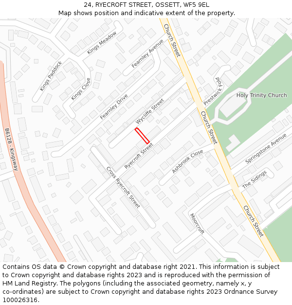 24, RYECROFT STREET, OSSETT, WF5 9EL: Location map and indicative extent of plot