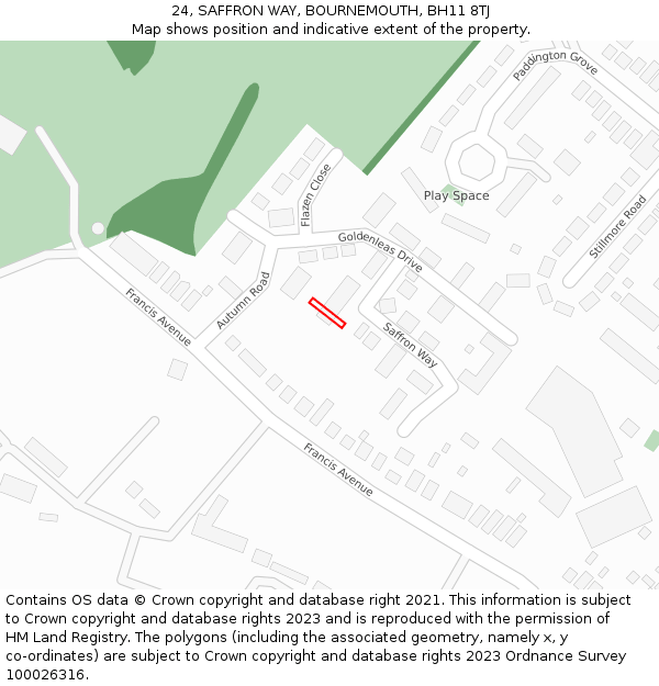 24, SAFFRON WAY, BOURNEMOUTH, BH11 8TJ: Location map and indicative extent of plot