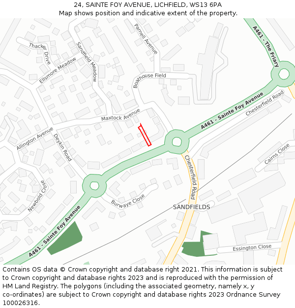 24, SAINTE FOY AVENUE, LICHFIELD, WS13 6PA: Location map and indicative extent of plot