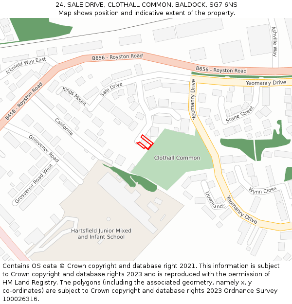 24, SALE DRIVE, CLOTHALL COMMON, BALDOCK, SG7 6NS: Location map and indicative extent of plot