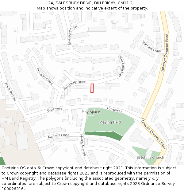24, SALESBURY DRIVE, BILLERICAY, CM11 2JH: Location map and indicative extent of plot