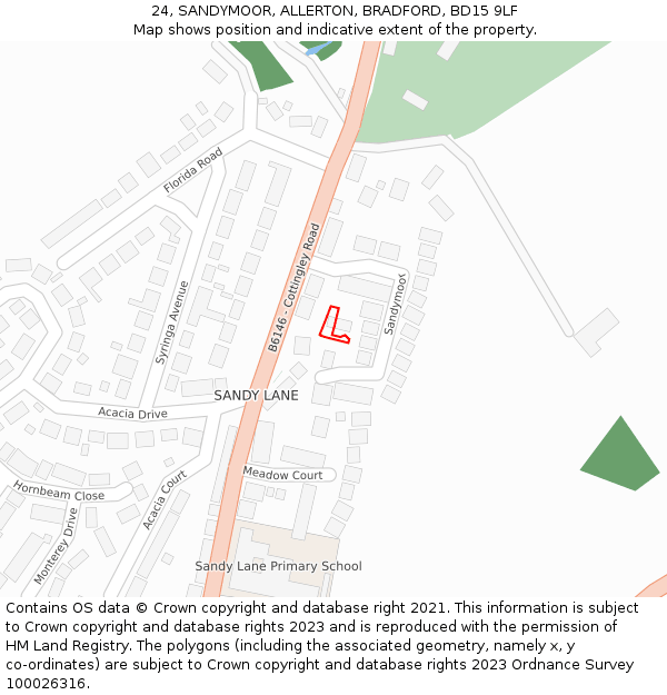 24, SANDYMOOR, ALLERTON, BRADFORD, BD15 9LF: Location map and indicative extent of plot