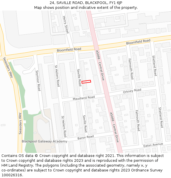 24, SAVILLE ROAD, BLACKPOOL, FY1 6JP: Location map and indicative extent of plot