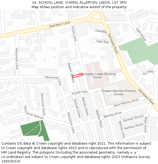 24, SCHOOL LANE, CHAPEL ALLERTON, LEEDS, LS7 3PN: Location map and indicative extent of plot