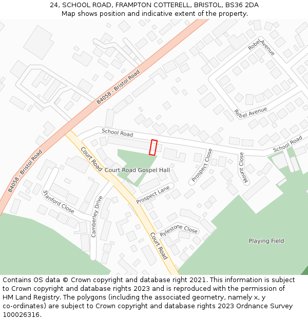 24, SCHOOL ROAD, FRAMPTON COTTERELL, BRISTOL, BS36 2DA: Location map and indicative extent of plot
