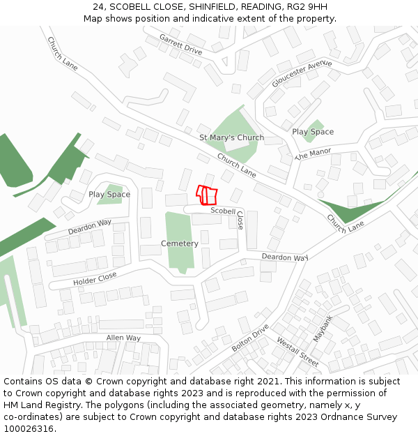 24, SCOBELL CLOSE, SHINFIELD, READING, RG2 9HH: Location map and indicative extent of plot